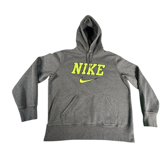 Nike Embroiderd Pullover Long Sleeve Grey Neon Center Swoosh Hoodie Men's Large - Picture 1 of 10
